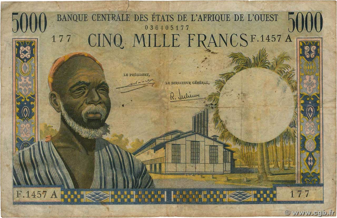 5000 Francs WEST AFRIKANISCHE STAATEN  1971 P.104Af fS