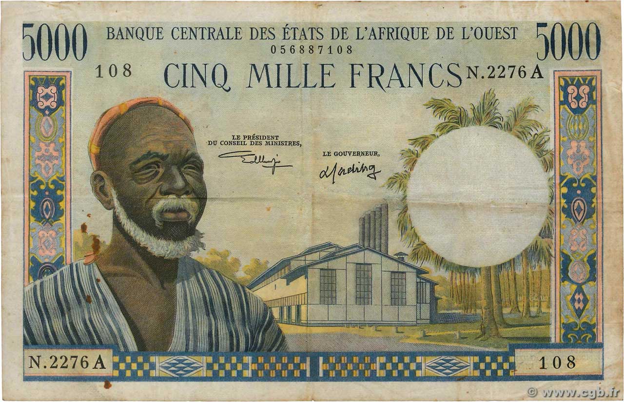 5000 Francs ÉTATS DE L AFRIQUE DE L OUEST  1973 P.104Ai TTB