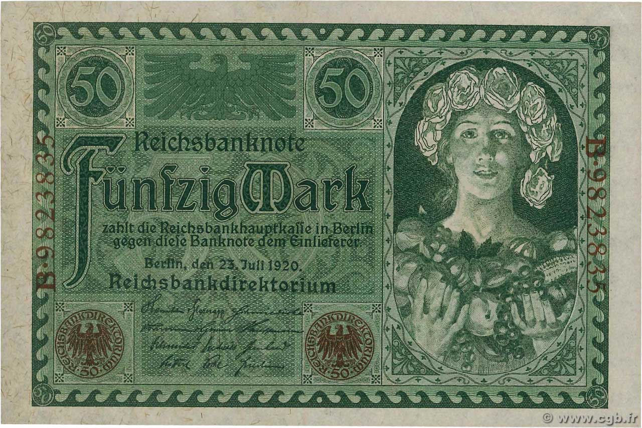 50 Mark  GERMANIA  1920 P.068 q.FDC