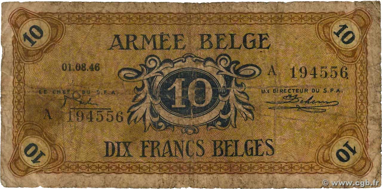 10 Francs BELGIO  1946 P.M4a q.B