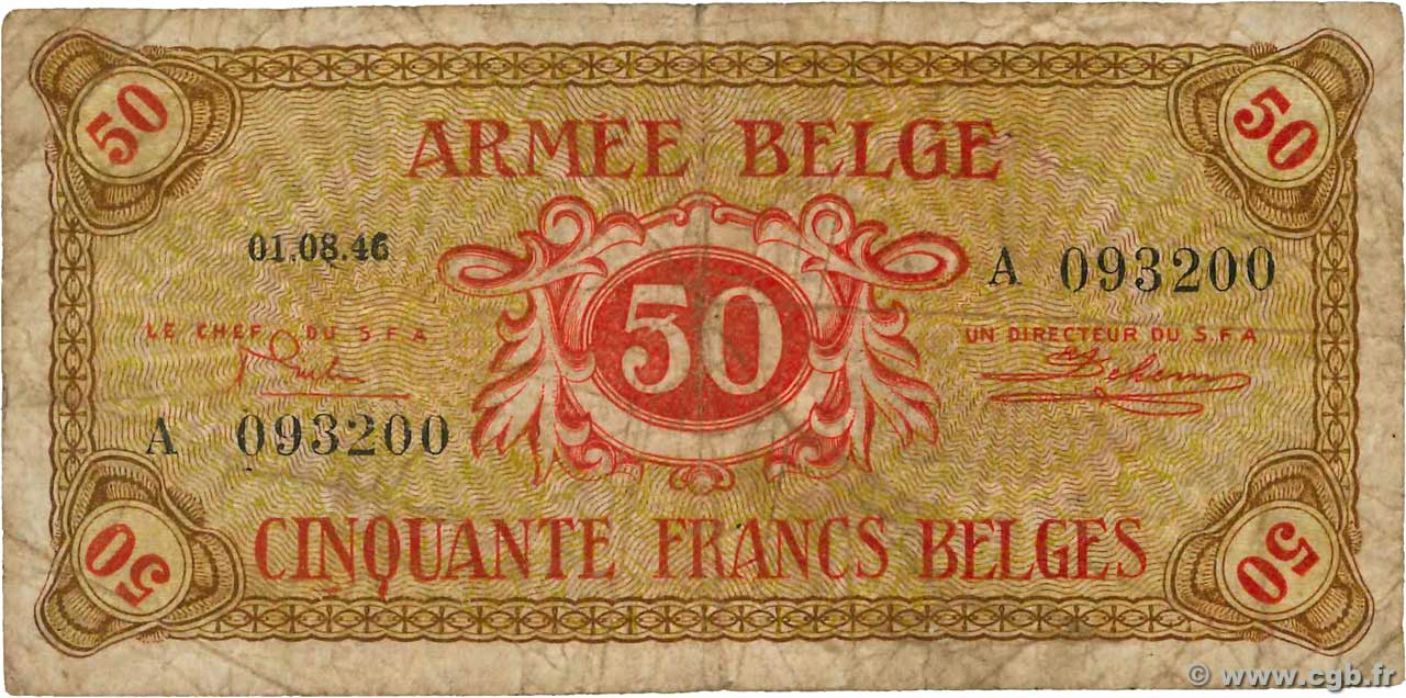 50 Francs BELGIQUE  1946 P.M6a B