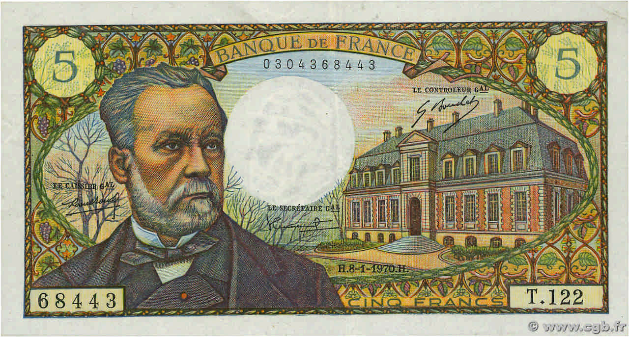5 Francs PASTEUR FRANCE  1970 F.61.12 TB+
