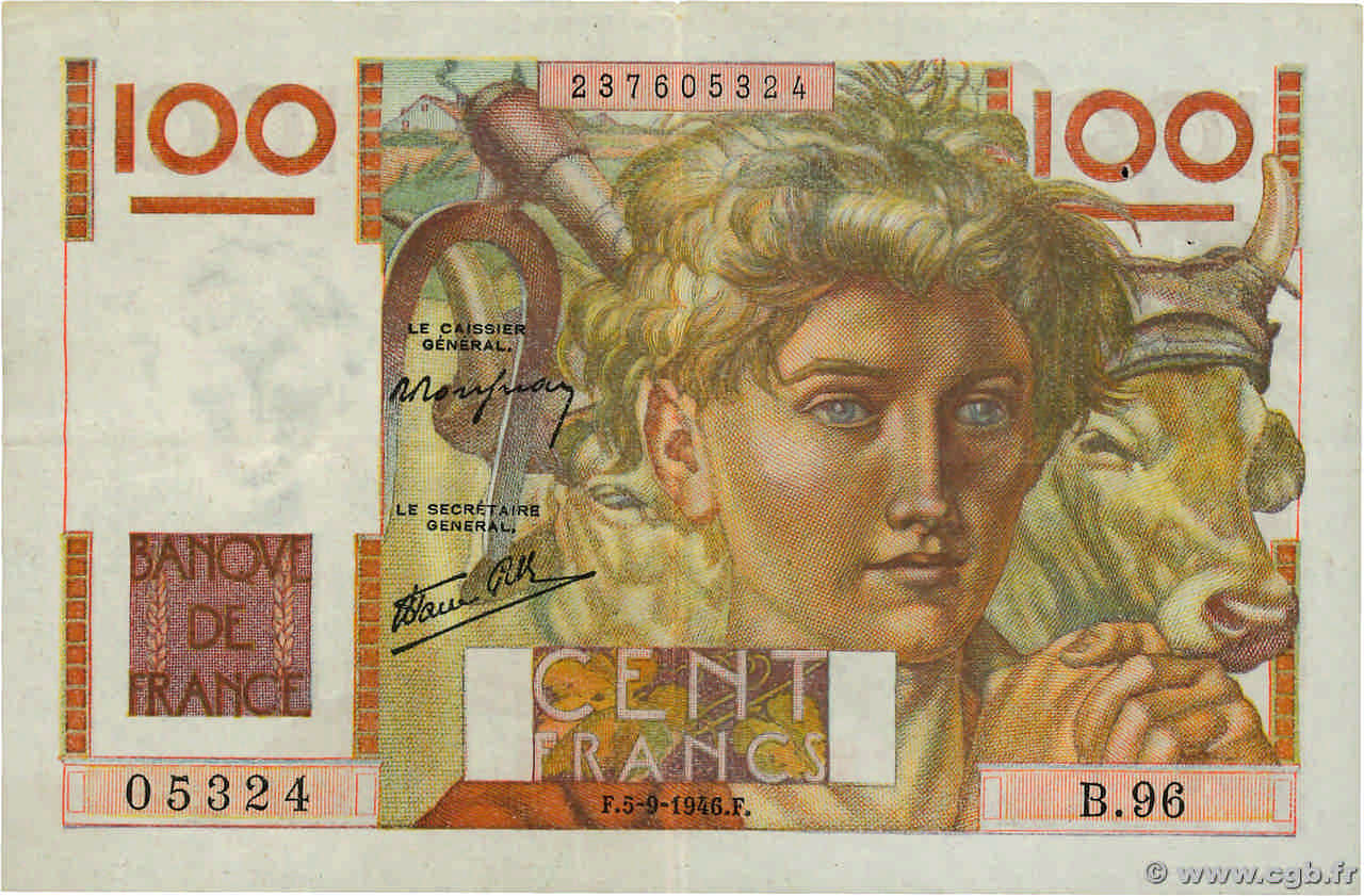 100 Francs JEUNE PAYSAN FRANCIA  1946 F.28.08 BB