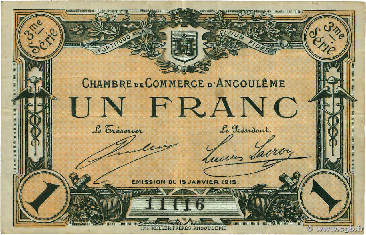 1 Franc FRANCE régionalisme et divers Angoulême 1915 JP.009.16 TB+