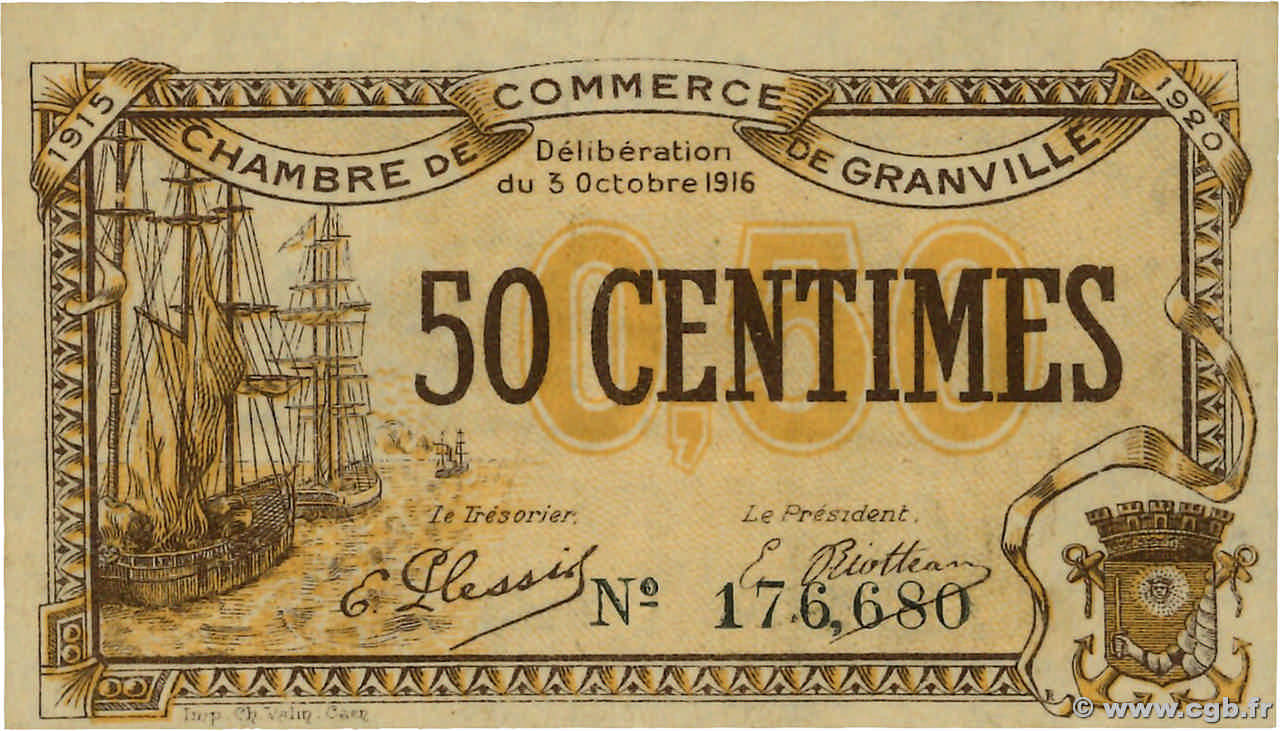 50 Centimes FRANCE régionalisme et divers Granville 1916 JP.060.07 TTB+