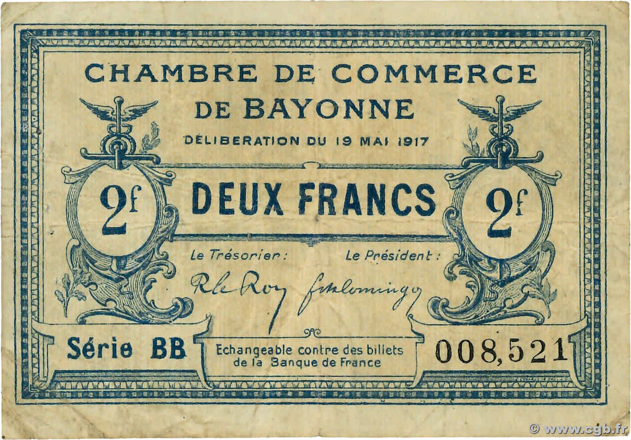 2 Francs FRANCE régionalisme et divers Bayonne 1917 JP.021.52 TB+
