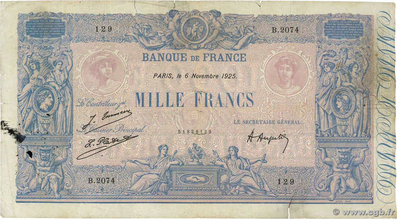1000 Francs BLEU ET ROSE FRANCIA  1925 F.36.41 B