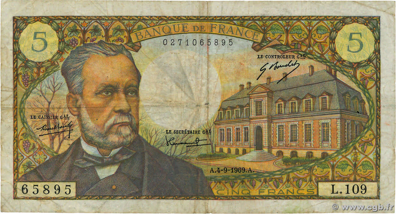 5 Francs PASTEUR FRANCE  1969 F.61.11 B+