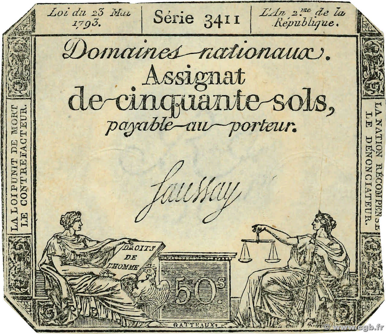 50 Sols FRANCE  1793 Ass.42c TTB+