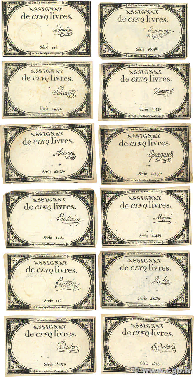 5 Livres Lot FRANCE  1793 Ass.46a TTB