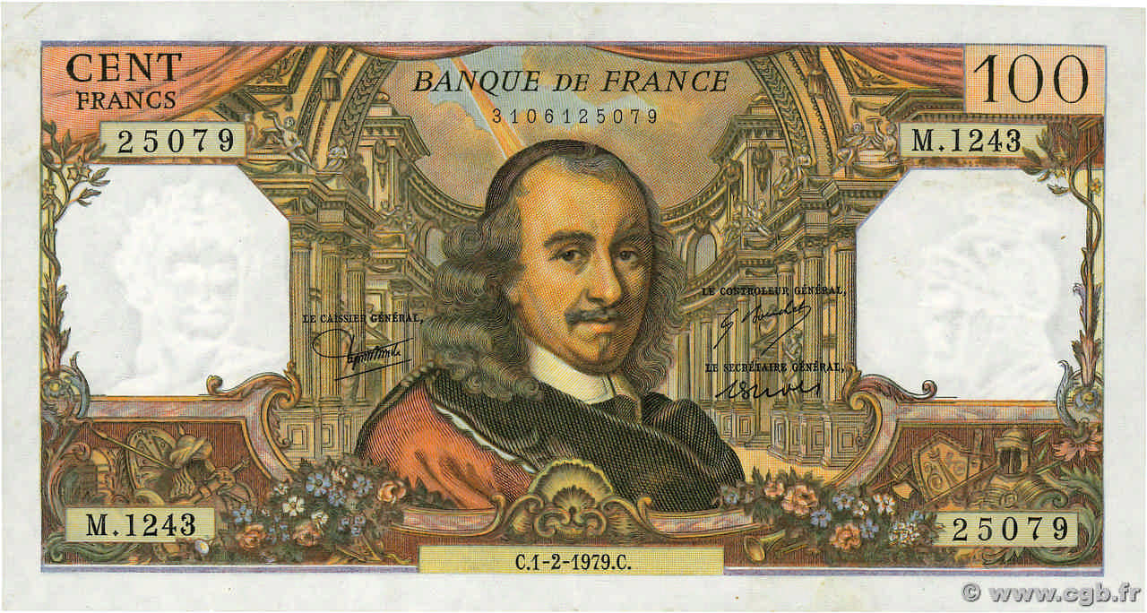 100 Francs CORNEILLE FRANKREICH  1979 F.65.65 fVZ