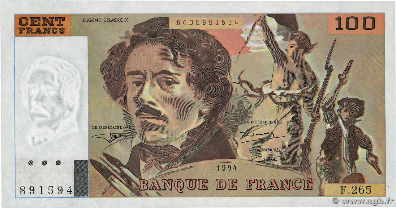 100 Francs DELACROIX 442-1 & 442-2 FRANCIA  1994 F.69ter.01b SC