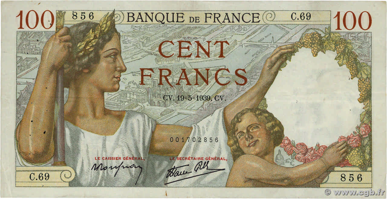 100 Francs SULLY FRANKREICH  1939 F.26.01 fSS