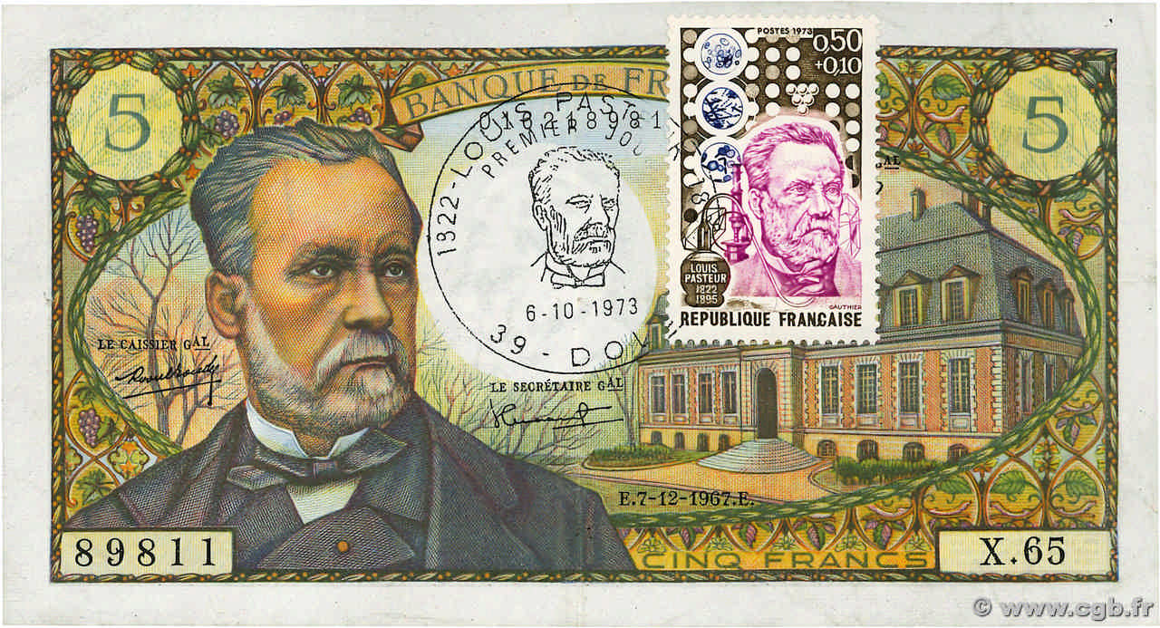 5 Francs PASTEUR Commémoratif FRANCE  1967 F.61.06 TTB