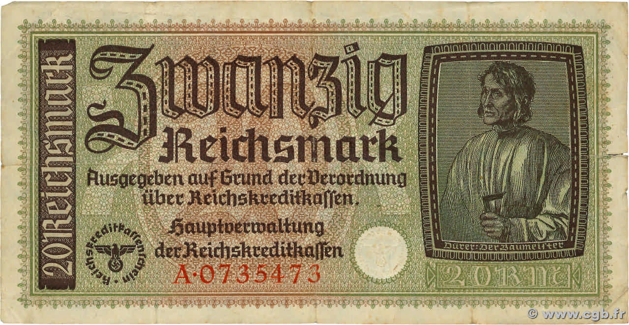 20 Reichsmark ALLEMAGNE  1940 P.R139 TB+