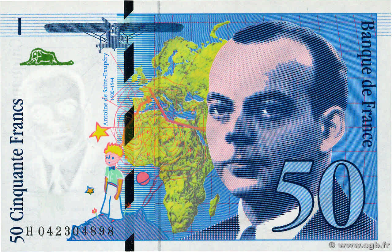 50 Francs SAINT-EXUPÉRY modifié FRANCIA  1997 F.73.04 FDC