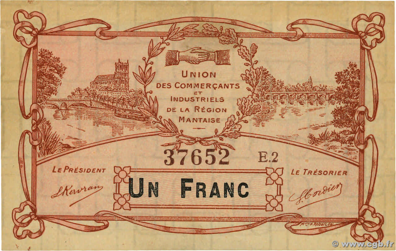 1 Franc FRANCE régionalisme et divers Mantes 1920 P- SUP+