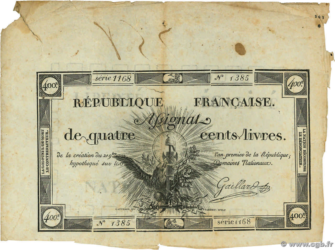 400 Livres FRANCIA  1792 Ass.38a q.BB