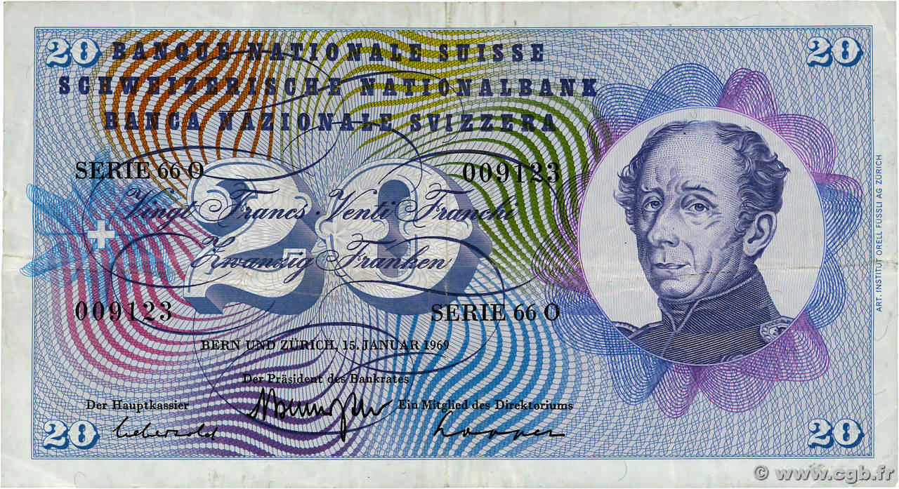 20 Francs SUISSE  1969 P.46q F
