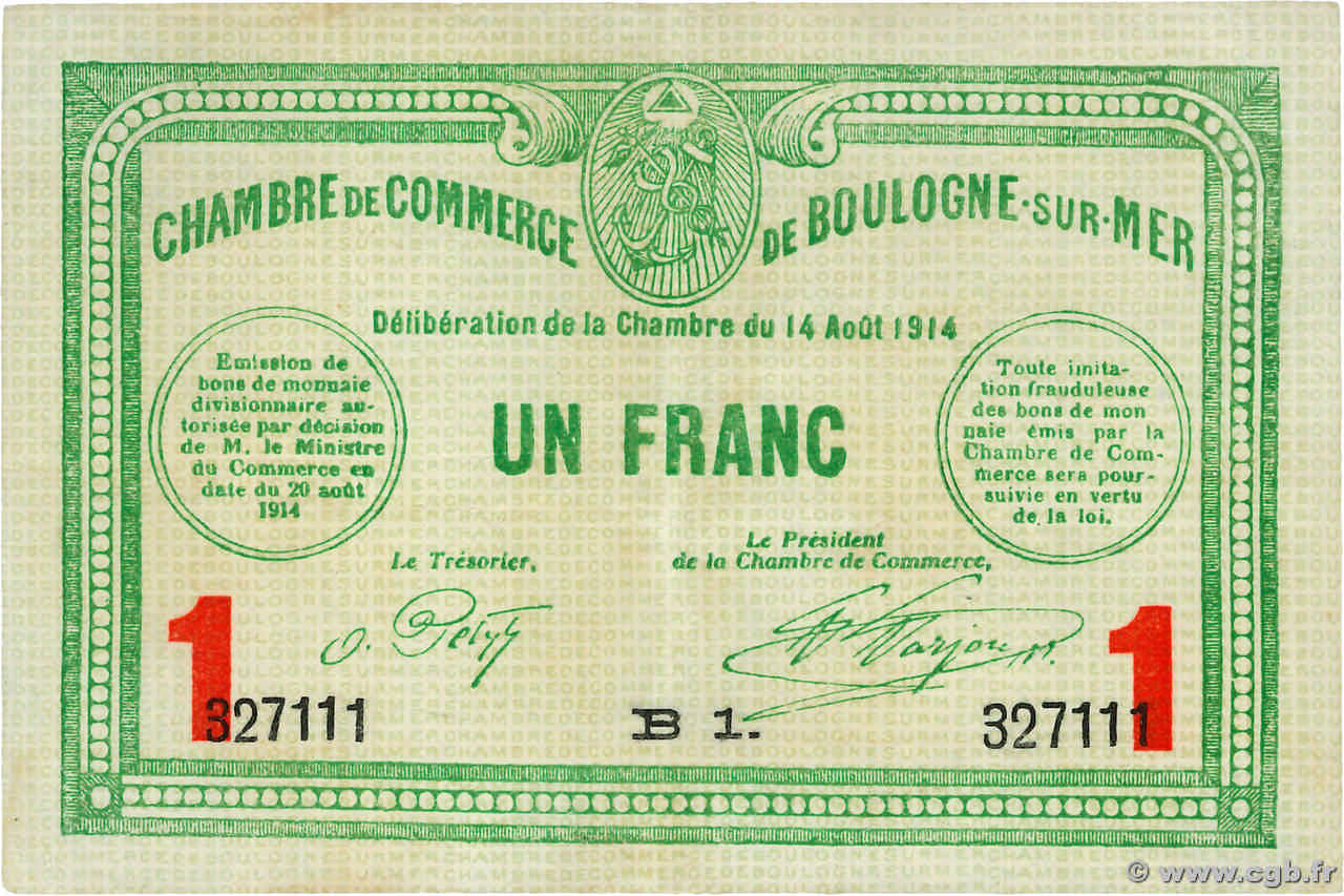 1 Franc FRANCE régionalisme et divers Boulogne-Sur-Mer  1914 JP.031.15 SUP