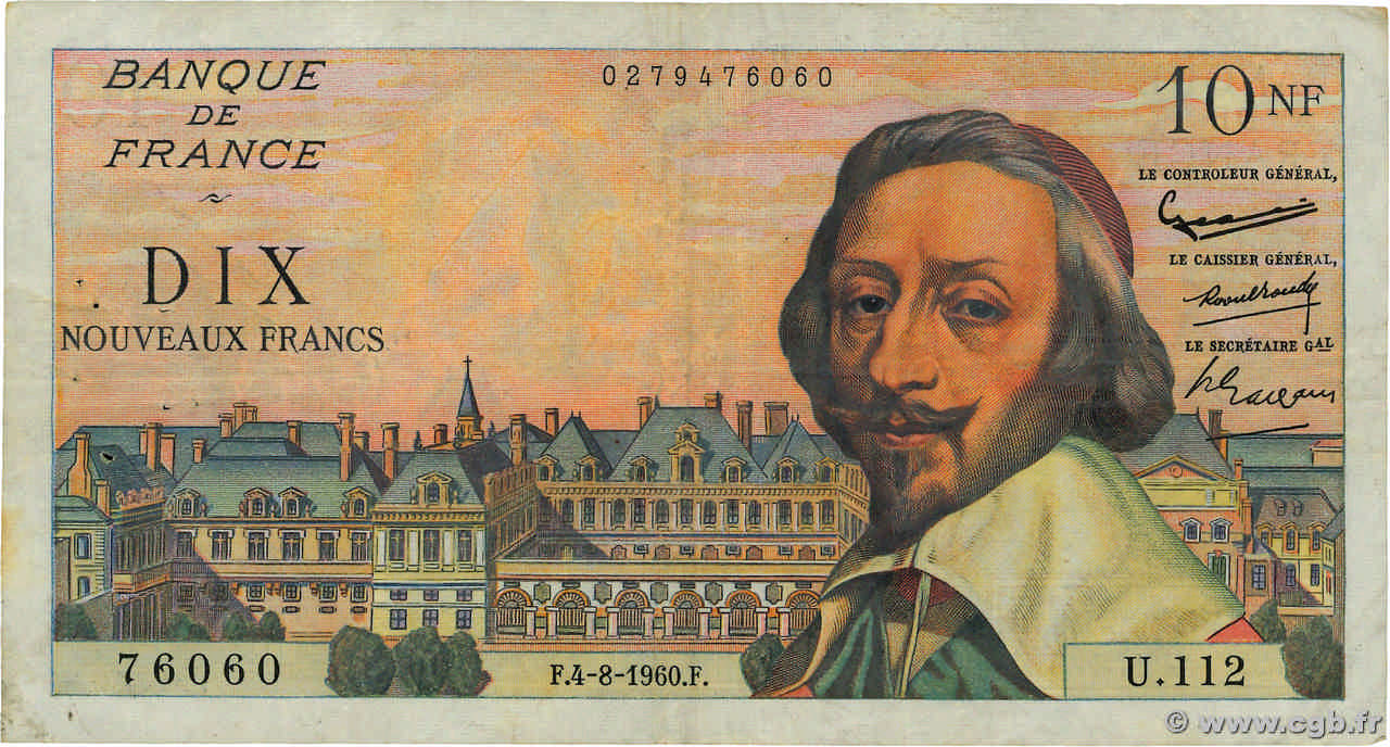 10 Nouveaux Francs RICHELIEU FRANCIA  1960 F.57.09 MB