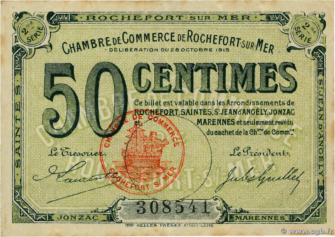 50 Centimes FRANCE régionalisme et divers Rochefort-Sur-Mer 1915 JP.107.07 TTB