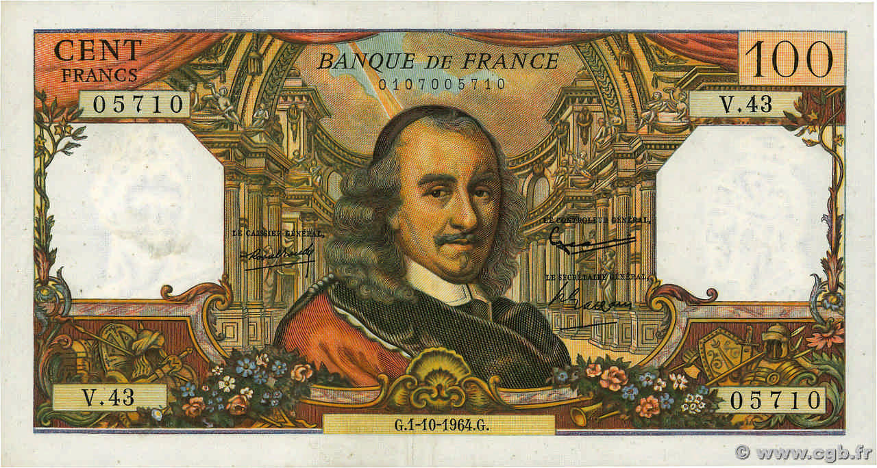 100 Francs CORNEILLE FRANKREICH  1964 F.65.04 SS