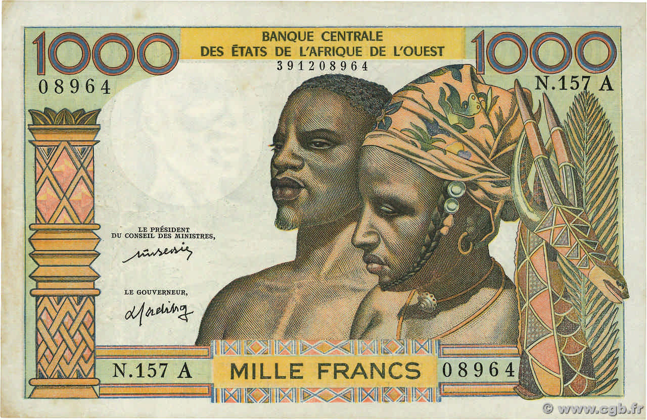 1000 Francs WEST AFRIKANISCHE STAATEN  1972 P.103Al SS