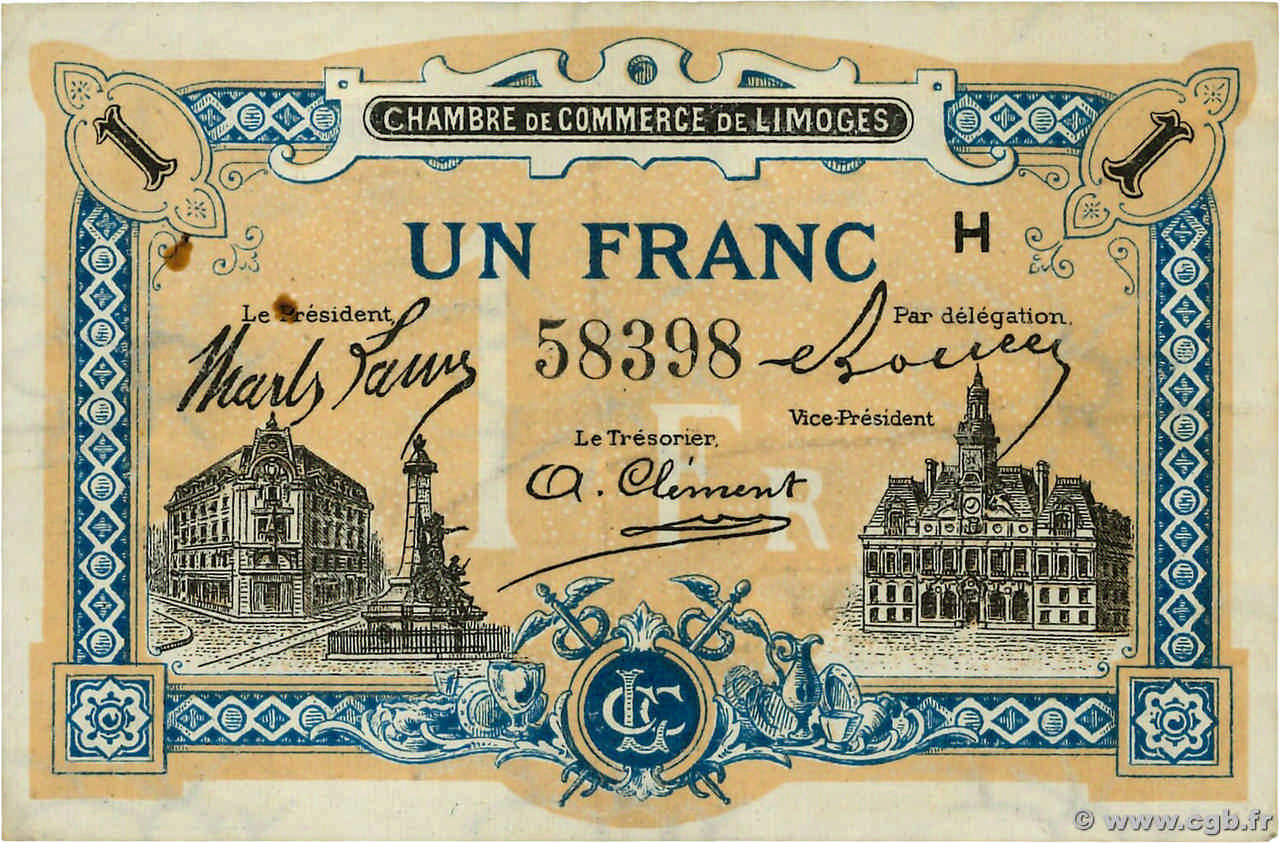 1 Franc FRANCE régionalisme et divers Limoges 1919 JP.073.22 SUP
