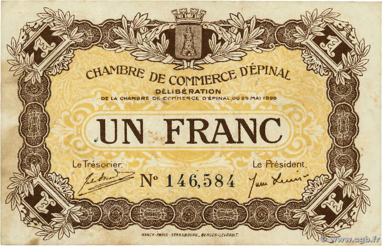 1 Franc FRANCE régionalisme et divers Épinal 1920 JP.056.05 SUP