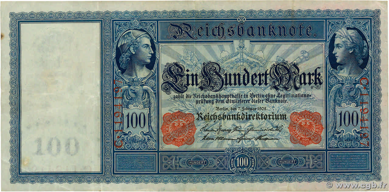 100 Mark GERMANY  1908 P.035 VF+