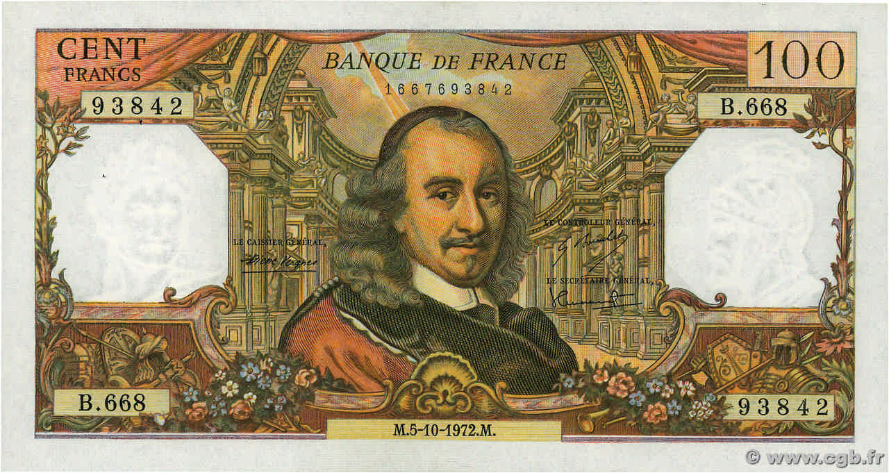 100 Francs CORNEILLE FRANCE  1972 F.65.40 SUP