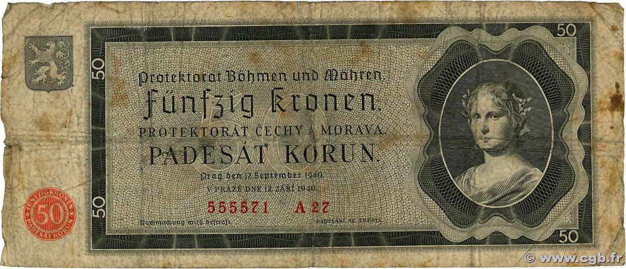 50 Korun BOHÊME ET MORAVIE  1940 P.05a B