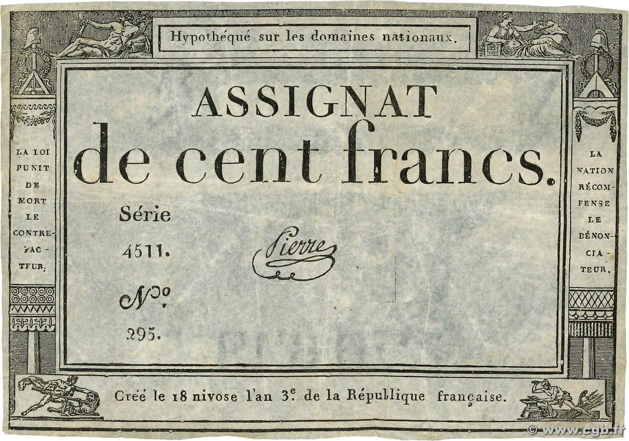 100 Francs FRANCE  1795 Ass.48a TB