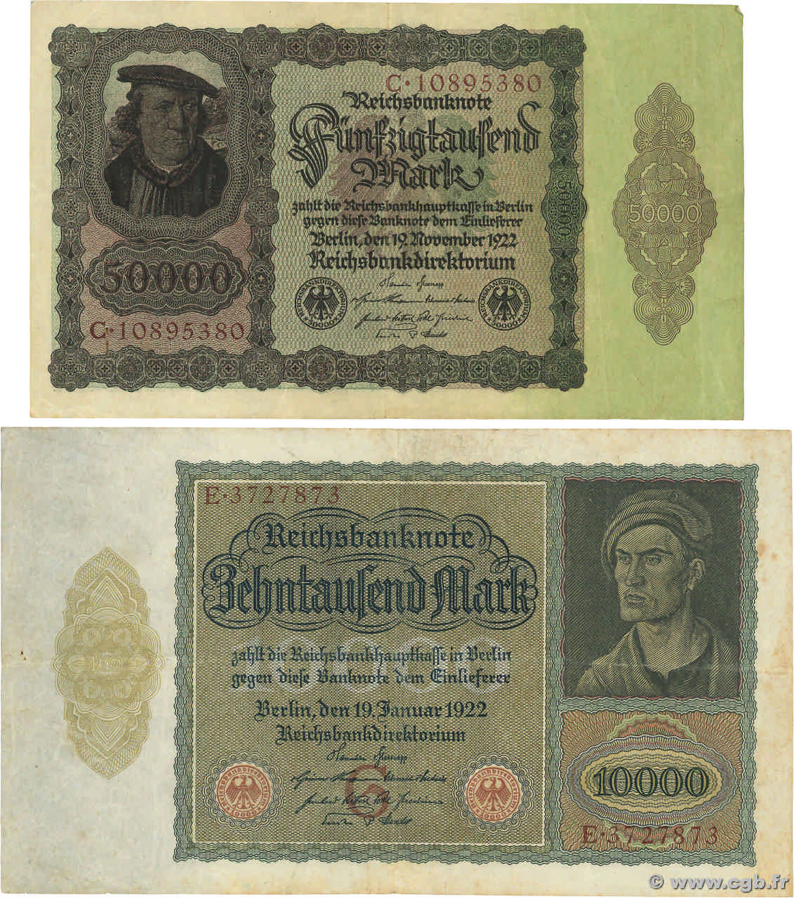 10000 et 50000 Mark Lot ALLEMAGNE  1922 P.070 et P.080 TTB