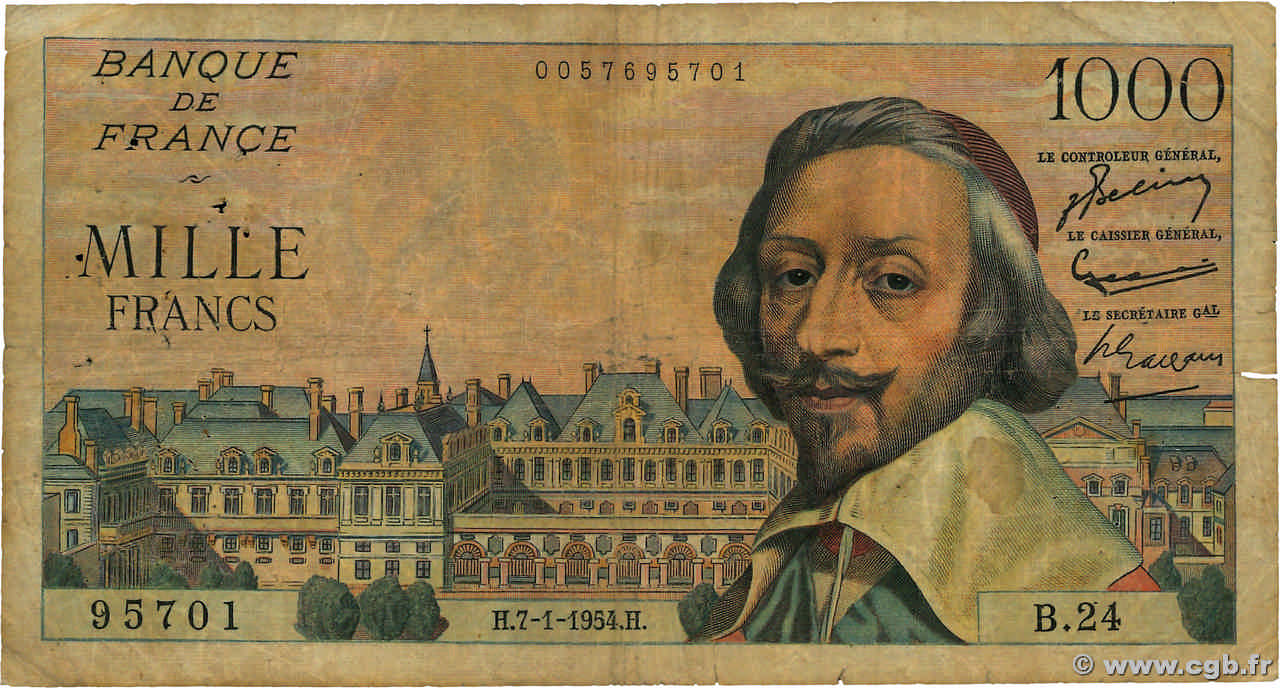 1000 Francs RICHELIEU FRANCE  1954 F.42.04 AB