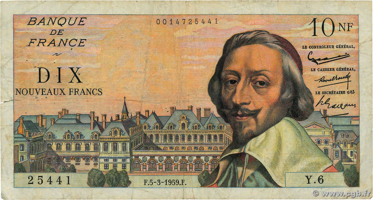 10 Nouveaux Francs RICHELIEU FRANCE  1959 F.57.01 TB