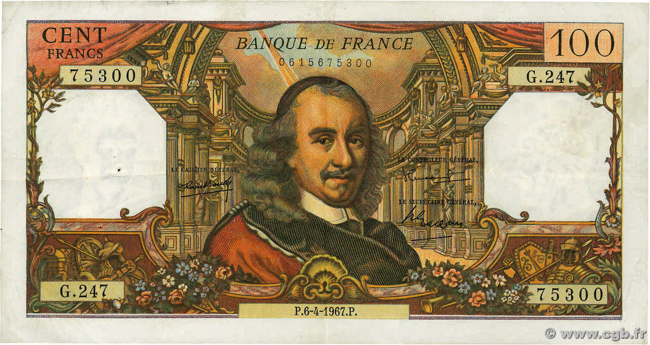 100 Francs CORNEILLE FRANCIA  1967 F.65.17 q.SPL