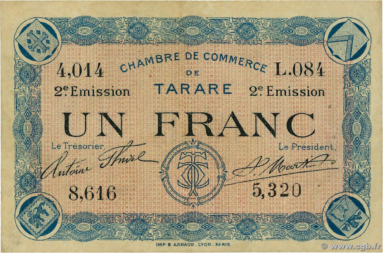 1 Franc FRANCE régionalisme et divers Tarare 1917 JP.119.25 SUP