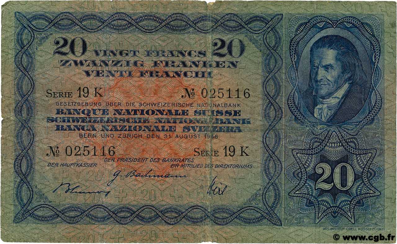 20 Francs SUISSE  1946 P.39 pr.TB