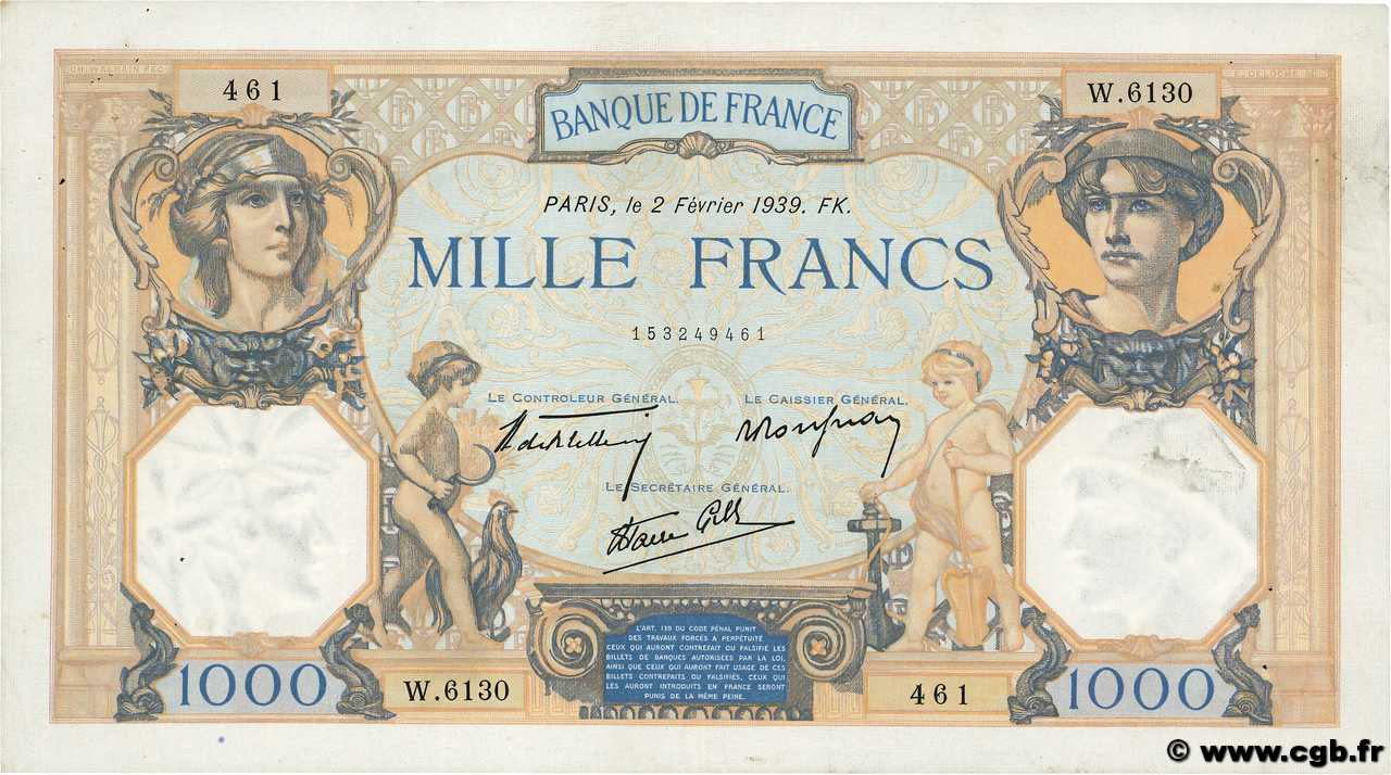 1000 Francs CÉRÈS ET MERCURE type modifié FRANKREICH  1939 F.38.34 SS