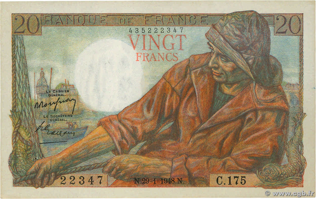 20 Francs PÊCHEUR FRANCE  1948 F.13.12 XF+