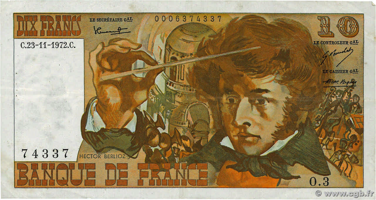 10 Francs BERLIOZ FRANCE  1972 F.63.01 F+