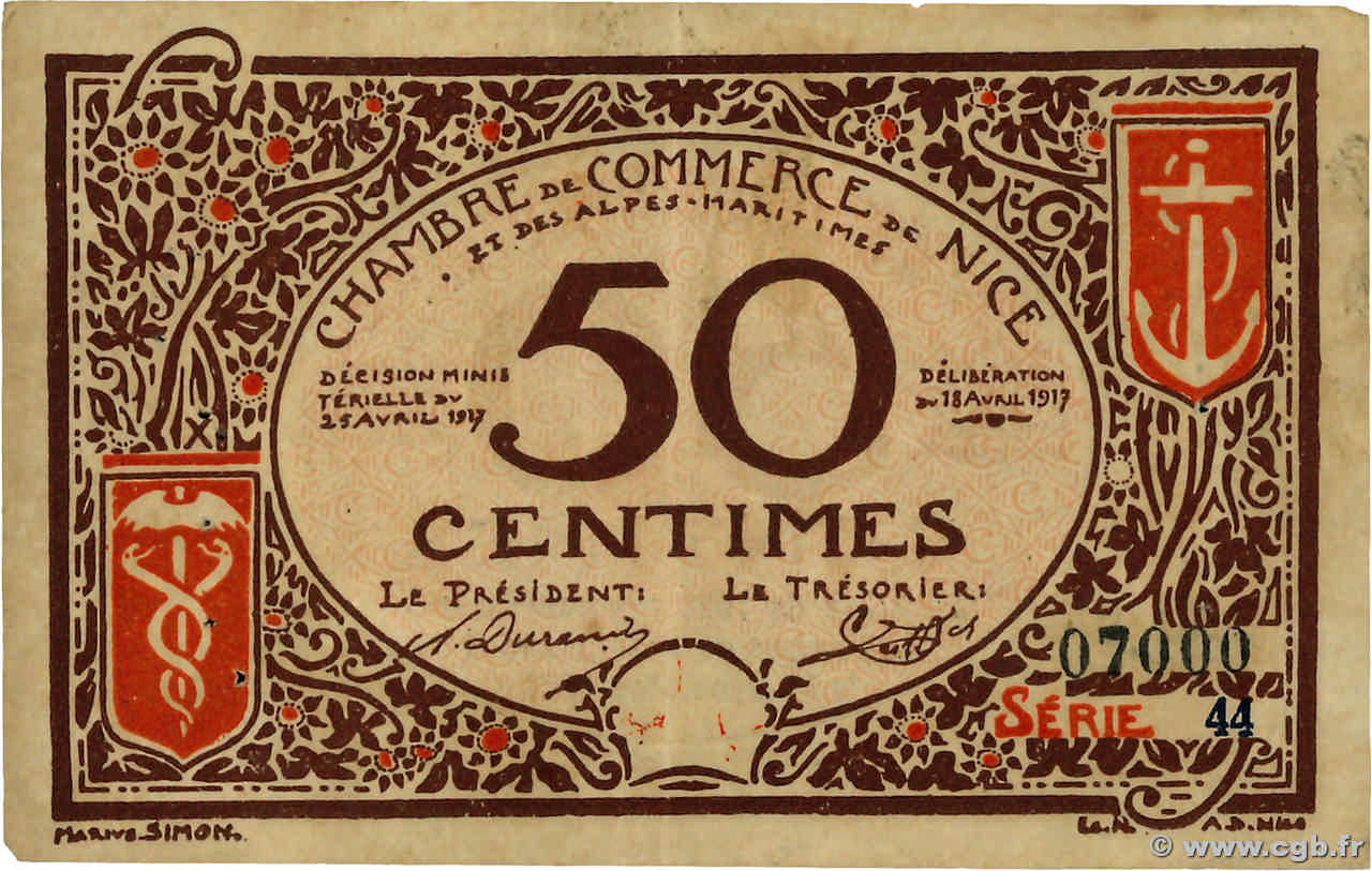 50 Centimes FRANCE regionalism and various Nice 1917 JP.091.06 VF