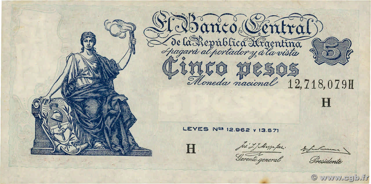 5 Pesos ARGENTINE  1951 P.264 TTB+