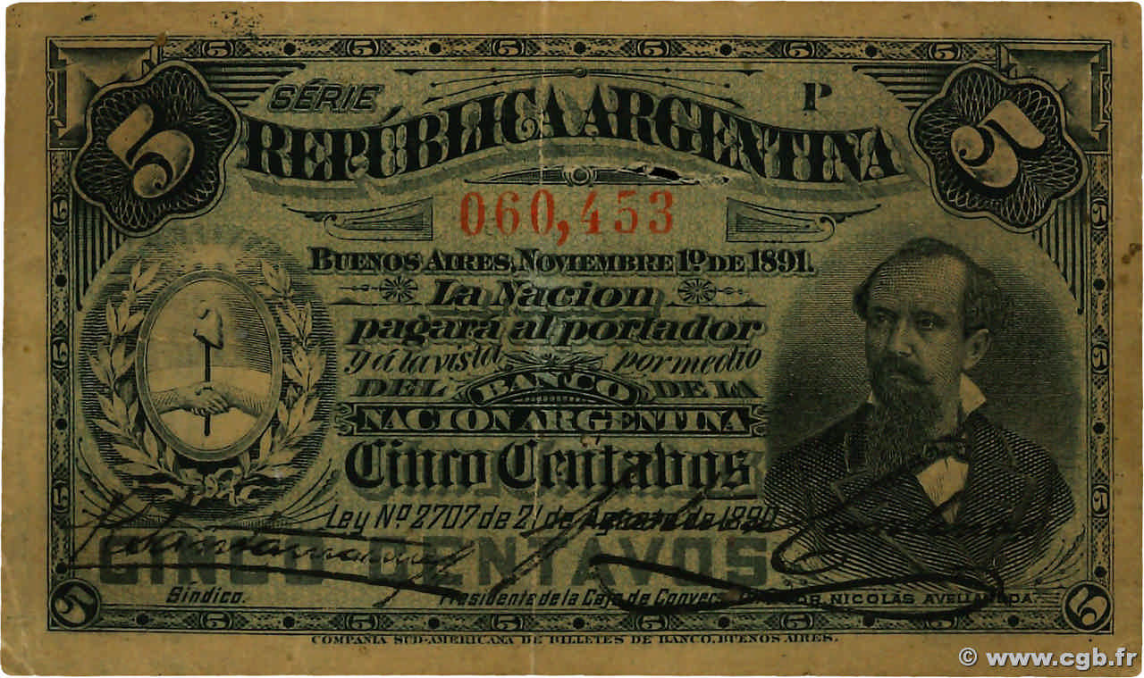 5 Centavos ARGENTINE  1891 P.209 TB