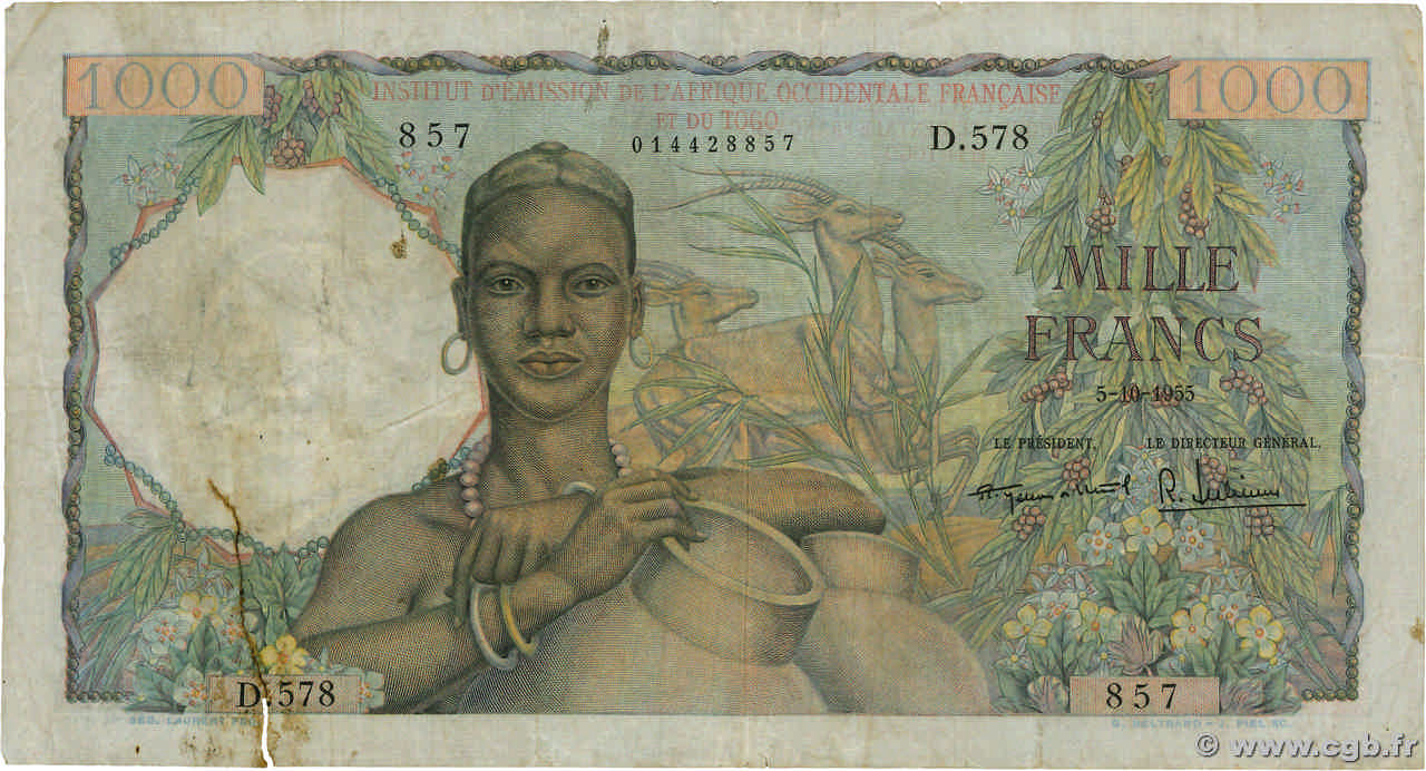 1000 Francs AFRIQUE OCCIDENTALE FRANÇAISE (1895-1958)  1955 P.48 B