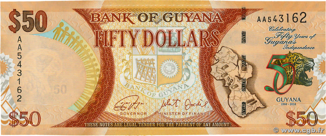 50 Dollars Commémoratif GUYANA  2016 P.41 NEUF