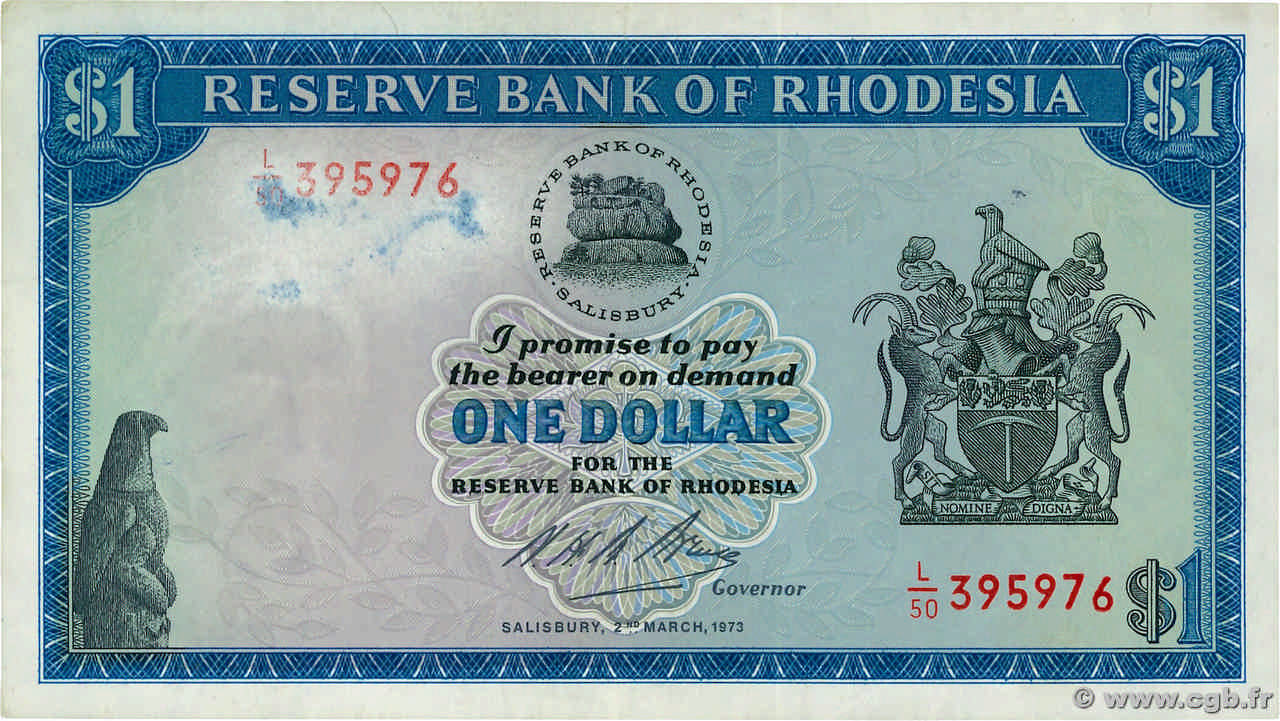 1 Dollar RHODÉSIE  1973 P.30h SUP