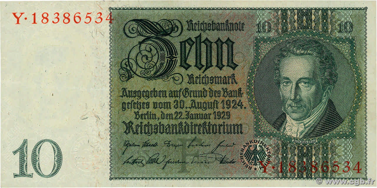 10 Reichsmark ALLEMAGNE  1929 P.180a SUP